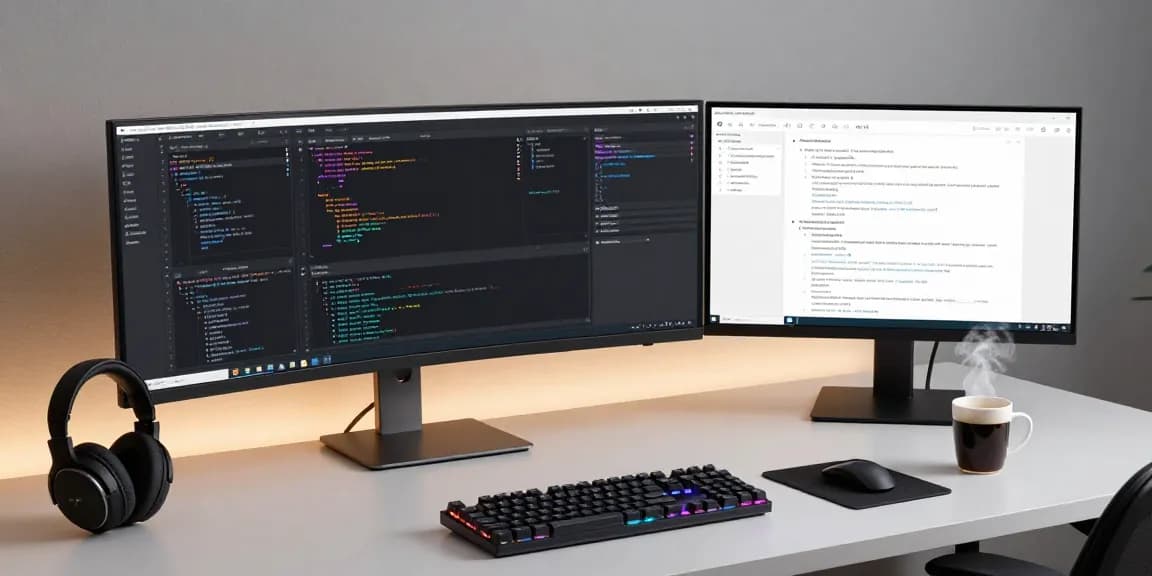 gi8ee software development workspace with advanced coding setup and modern tech elements.