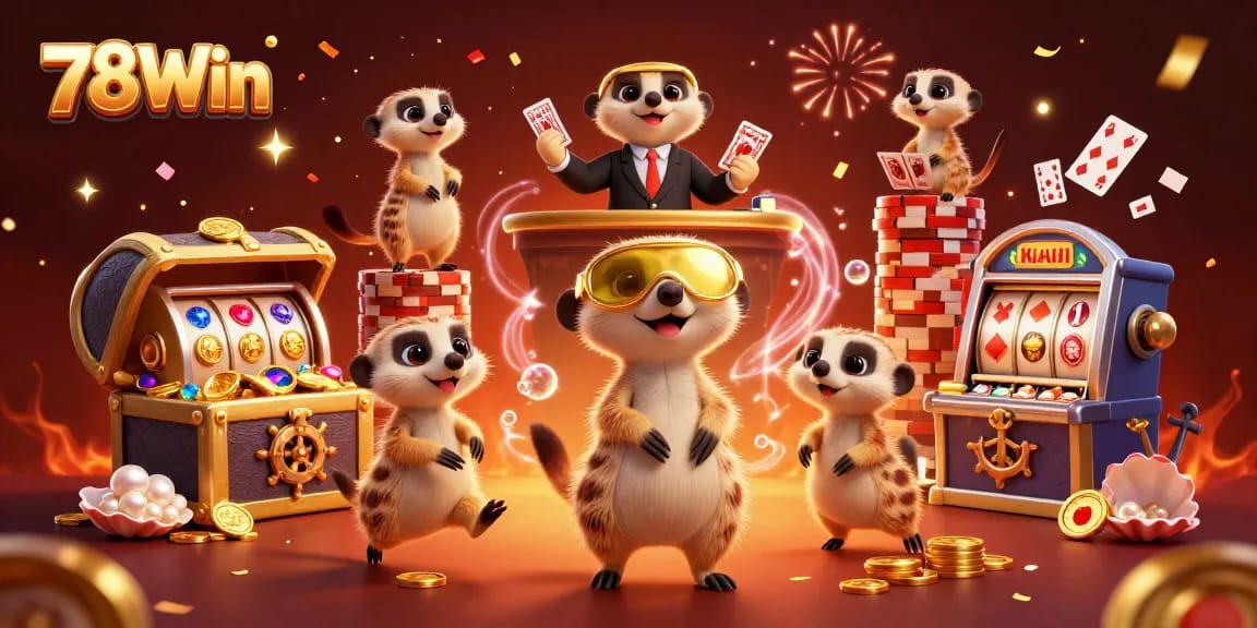 Experience thrilling gameplay at 78Win with an exciting meerkat casino scene filled with dynamic slots and vibrant visuals.