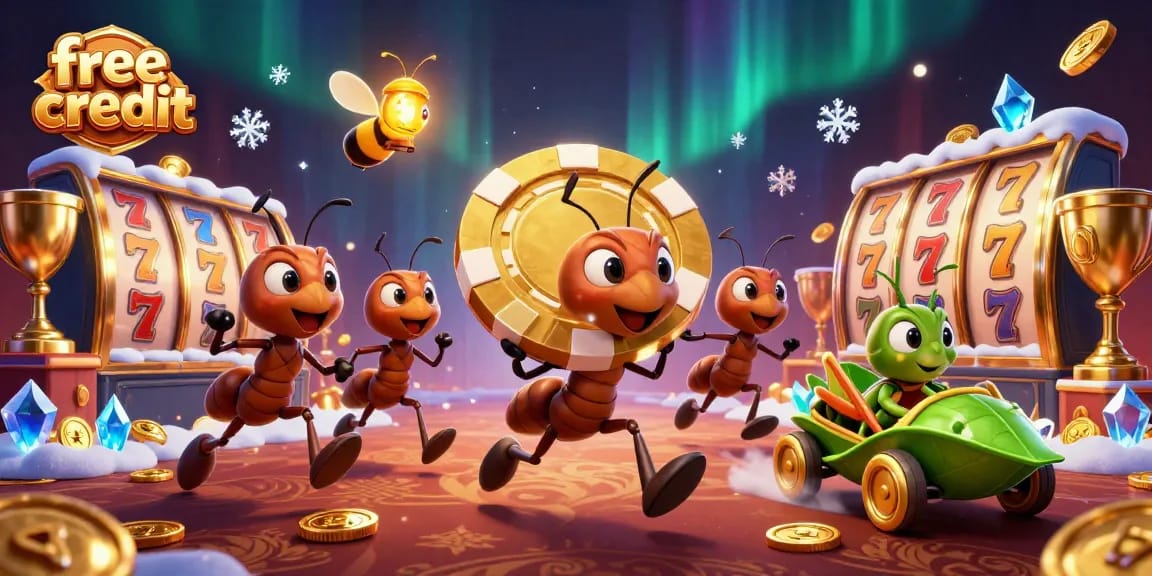Experience the thrill of free credit as ants embark on a heist in a vibrant casino world.