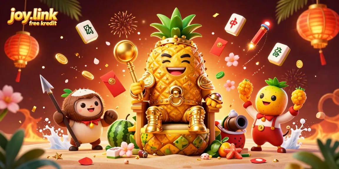 Experience joy.link free kredit at a vibrant beach casino bustling with lucky symbols and fireworks.