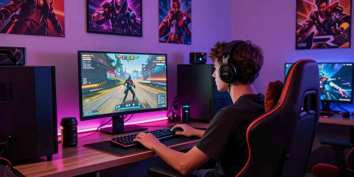 Gamer engaging with an nsfw game in a colorful and immersive gaming room
