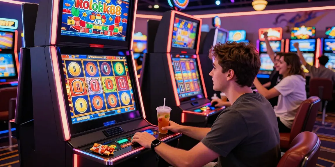 Pengguna bersemangat memainkan mesin rokok88 slot di kasino online dengan suasana meriah.