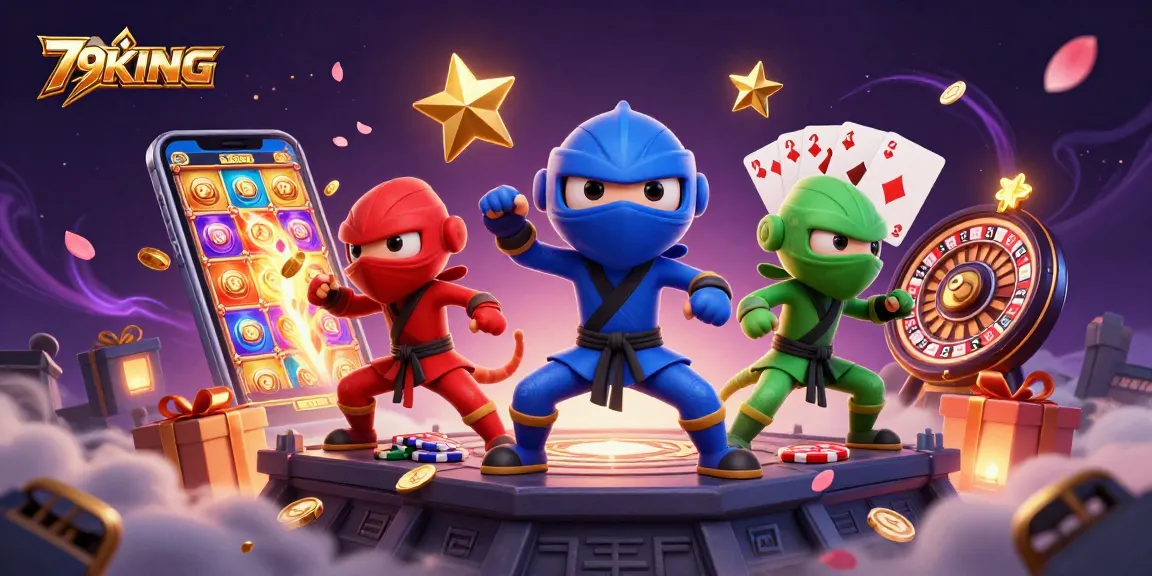 Experience thrilling entertainment with 79KING as cartoon ninjas navigate a vibrant casino world.