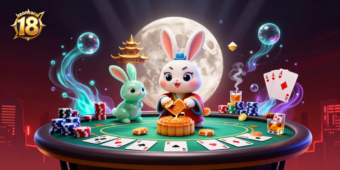 Bet on keonhacai 18 with the mythic moon rabbit unveiling poker chips and thrilling casino elements.