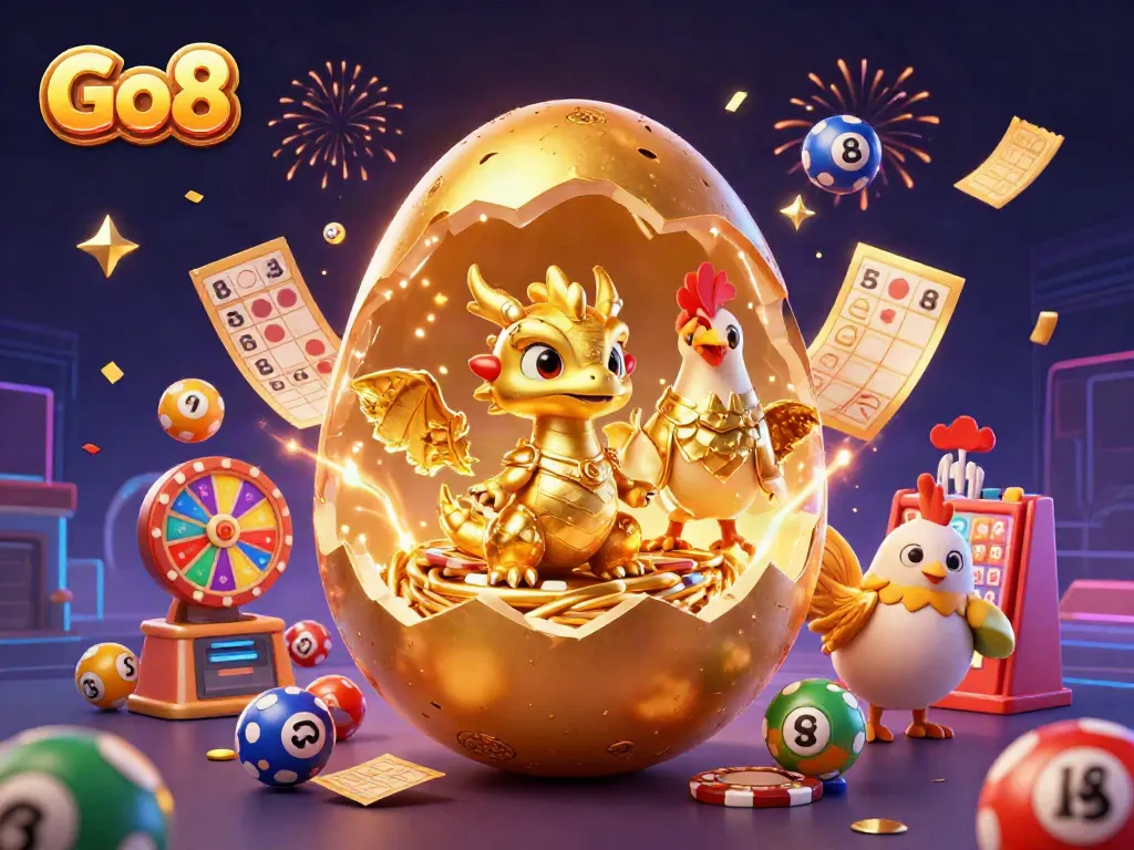 Go8 celebrates gambling excitement with a golden dragon surrounded by vibrant game elements.