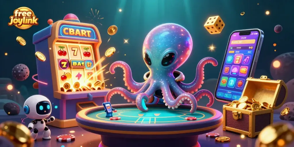 Experience the excitement of free credit no deposit joylink in a vibrant casino scene with engaging characters and dynamic elements.
