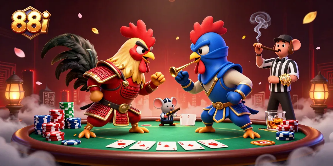 Engage with 88i's thrilling battle of cartoon fighting roosters and poker challenges.