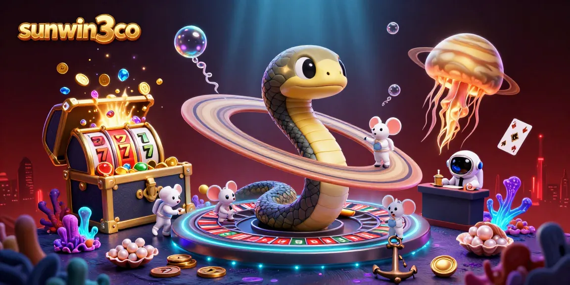Experience thrilling gameplay at sunwin3 co with a vibrant scene of 3D characters and dynamic casino elements.