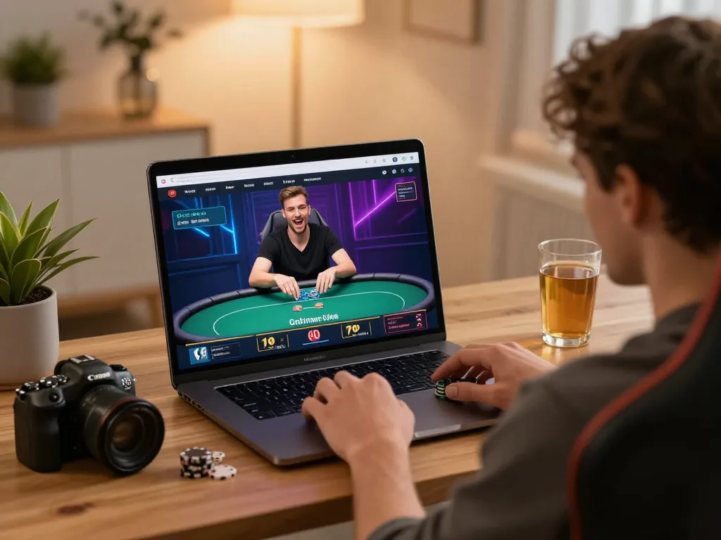 M88.com login screens displayed on a stylish laptop while engaged in online poker gaming.