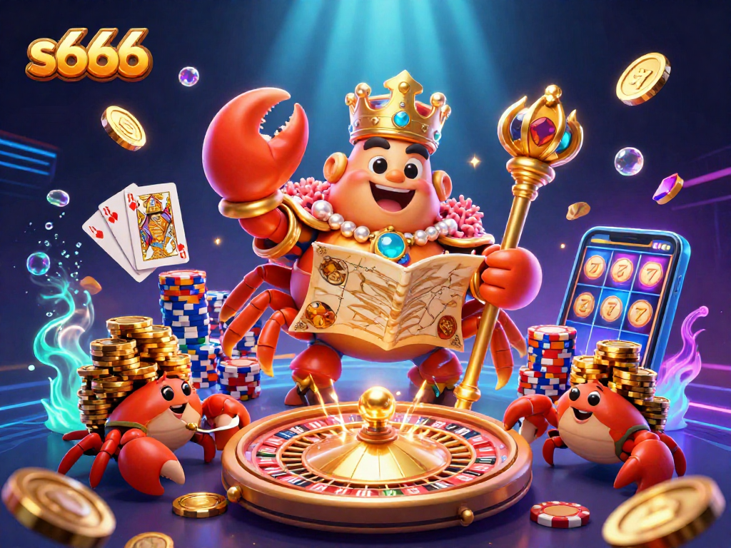 Experience the thrill of s666 with a golden crab emperor, treasure maps, and dynamic casino elements.