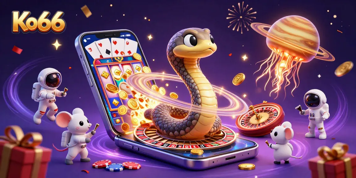 Place bets in a lively Ko66 casino scene filled with vibrant gaming elements and characters.
