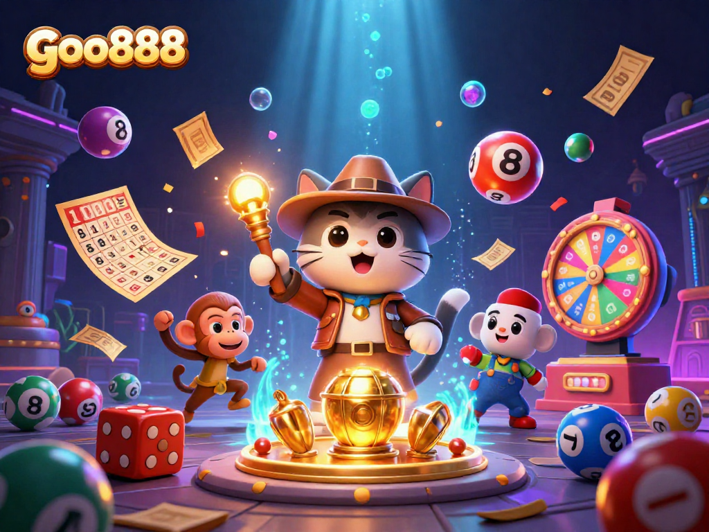 Experience thrilling gaming with goo888's vibrant casino scene featuring an adventurous cat!