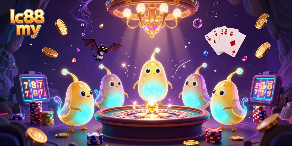 Experience vibrant gaming with lc88 my as glowworms illuminate the casino with gold and coins.