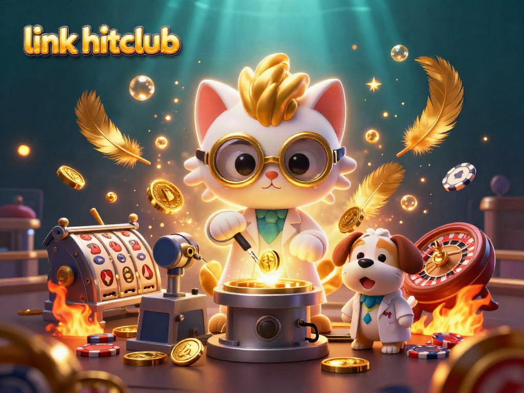 Experience thrilling excitement with link hitclub as a cartoon mad scientist and dog create coin magic in a vibrant casino.