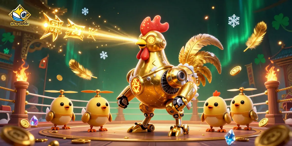 Shooting laser beams, the golden rooster robot guides bettors in the vibrant world of situs sbobet.
