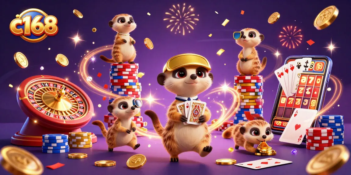 Experience exciting casino action at c168 with meerkats managing games and sneaking chips.