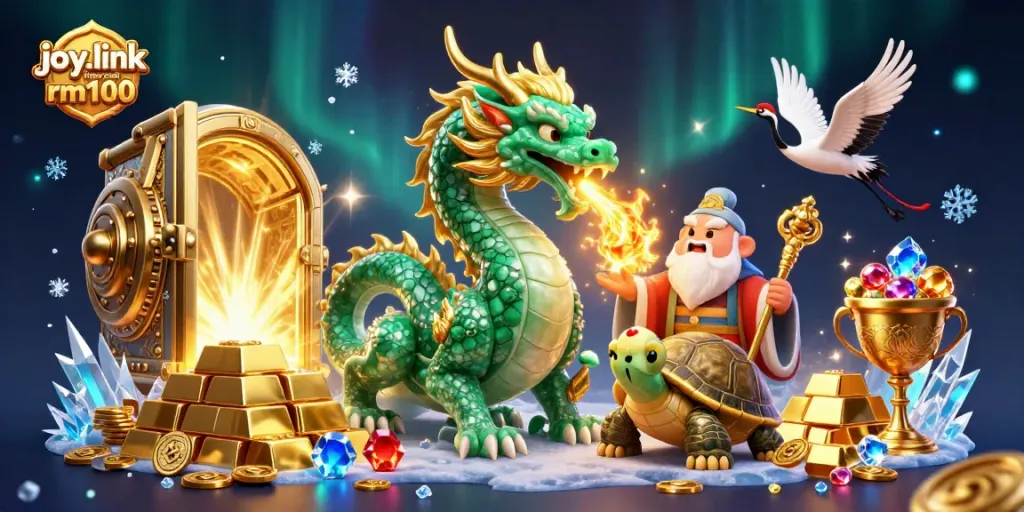 Experience joy.link free credit rm100 with vibrant casino action featuring lucky symbols and treasures.