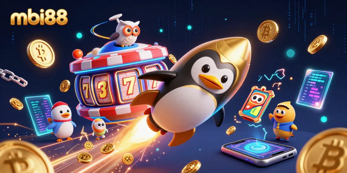 Experience thrilling games and promotions at mbi88 Casino with vibrant visuals of gold coins and slot reels.
