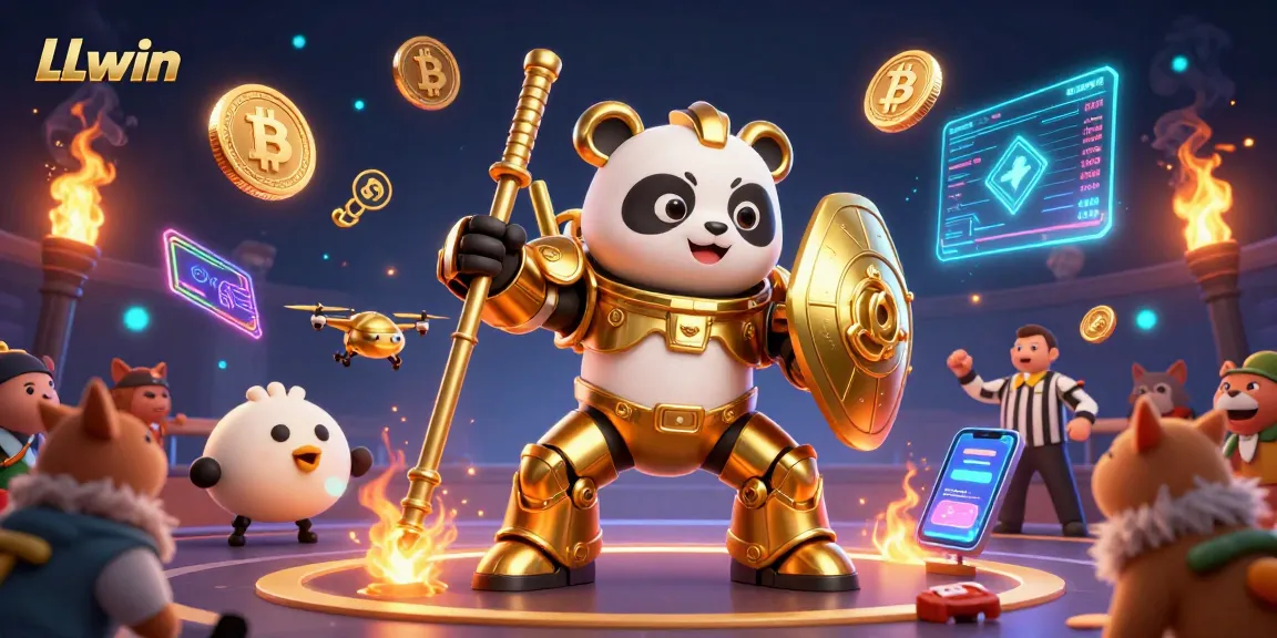 Experience thrilling gameplay at LLwin with a golden panda piloting a robot, surrounded by dynamic casino symbols.