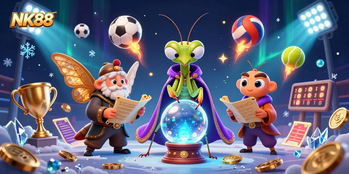 Engage with NK88's interactive experience featuring 3D characters amidst vibrant sports betting elements.